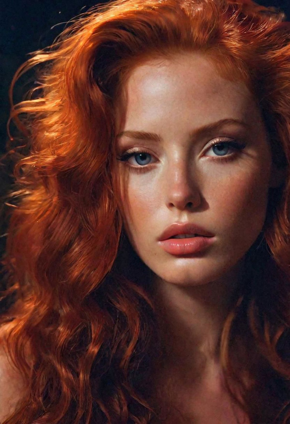 A Close-Up of a Woman with Red Hair and Blue Eyes.