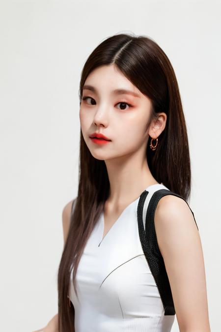 (masterpiece,best quality,realistic:1.3),1girl,solo,upper_body,sleeveless_shirt,bare_shoulders,(long_hair:1.2),(white_background,simple_background:1.3), (ulzzang-6500-v1.1:0.3), <lora:yeji_13:0.7>