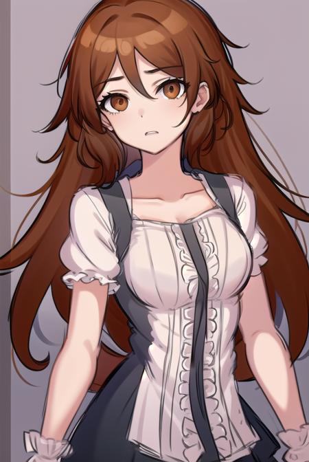 akanetaira, <lora:akanetaira-lora-nochekaiser:0.8>,
akane taira, long hair, brown hair, hair between eyes, (brown eyes:1.5),
BREAK thighhighs, dress, bow, collarbone, short sleeves, frills, shoes, puffy sleeves, black footwear, black dress, red bow, white thighhighs, puffy short sleeves, zettai ryouiki, wristband,
BREAK looking at viewer,
BREAK indoors,
BREAK <lyco:GoodHands-beta2:1>, (masterpiece:1.2), best quality, high resolution, unity 8k wallpaper, (illustration:0.8), (beautiful detailed eyes:1.6), extremely detailed face, perfect lighting, extremely detailed CG, (perfect hands, perfect anatomy),