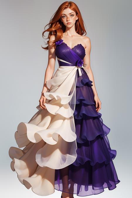 purpl3iv0ry, long dress, bare shoulders, purple and ivory dress