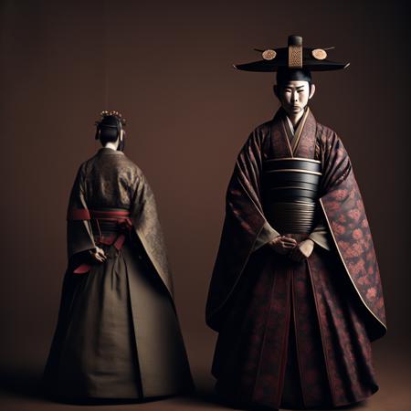 photo A nobody from the Edo Period is dressed as the Shogun (ShogunNobody style:1) <lora:djzShogunNobody:0.8)