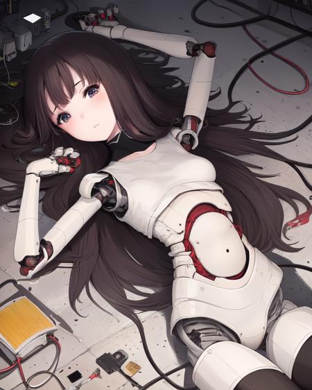 <lora:Sukabu:1>
1girl, solo,  android skeleton, dismantled, robot joints, mechanical parts, rusty, exposed wiring