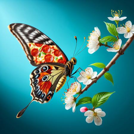 pizzasdx , A butterfly landing on a blooming cherry branch