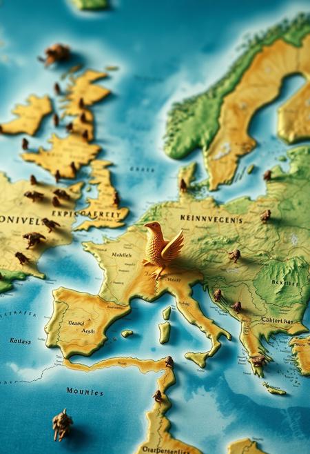 View from Above, maps view, crusader king(video game), Armies of Chocobo on a europe map, Chocobo on map, Chocobo from Final Fantasy, Miniature of Chocobo on the map