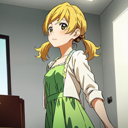 Masterpiece,1girl, NagiAiza, blonde, pigtails, green dress, shigatsu wa kimi no uso,  <lora:Aiza:0.8>, solo