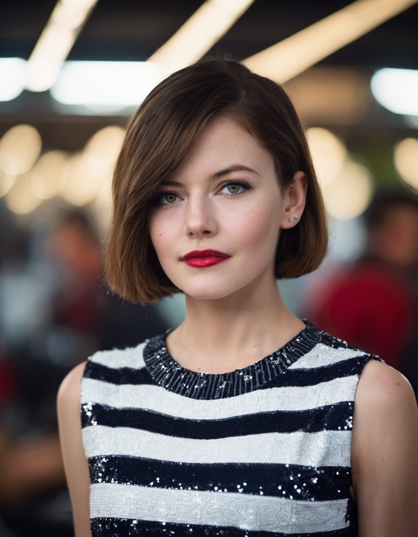 cinematic photo an exquisite portrait photograph, 85mm medium format photo of ((ohwx woman)) with a classic haircut  <lora...