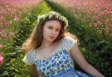 cinematic film still <lora:Susann_SDXL_v1.0-000004:1> 
Dreamy portrait, ohwx woman, lying in a flower field, natural lighting, 2021, 8k, uhd, dslr, soft focus, floral wreath, summer dress, porcelain skin, flowing hair, realism details in the texture of the flowers and skin . shallow depth of field, vignette, highly detailed, high budget, bokeh, cinemascope, moody, epic, gorgeous, film grain, grainy