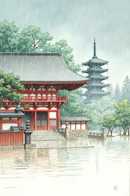 DN_Japanese Architectural Painting_Ancient Architecture Scene Creation