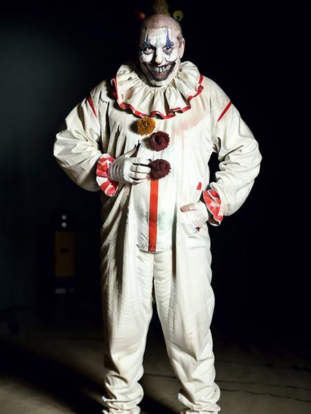 Twisty768, +++((full body)), white clown dirty suit, detailed eyes, photography, trending on artstation, sharp focus, studio photo, intricate details, highly detailed, by greg rutkowski  <lora:Twisty768:0.7>