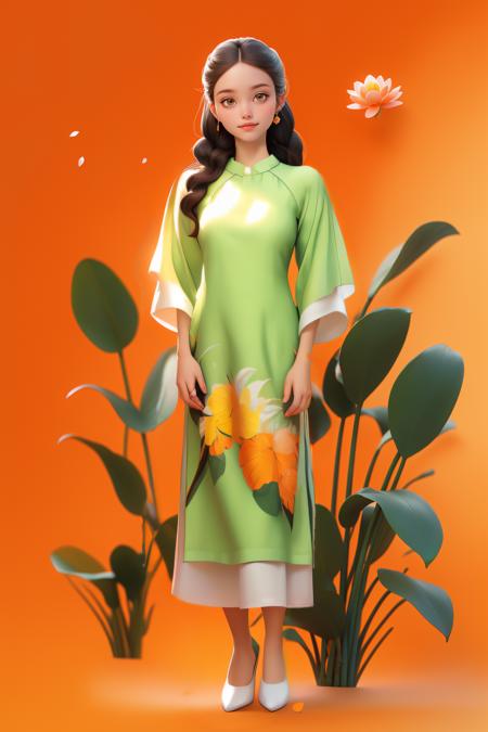 DayGlo green aodai, (masterpiece,best quality:1.6)