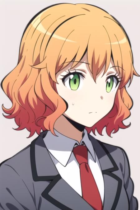 masterpiece, highres, 1girl,  <lora:HinanoKurahashiR4:0.7>,HinanoKurahashiR4, green eyes, orange hair, simple , school uniform, background,Upper body