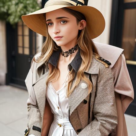 a radiant photograph by cass bird of a lady looking like GabiG9-1000 wearing a stylish trench and a fedora,