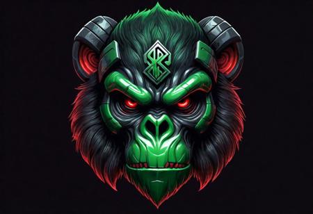 A captivating image of an awe-inspiring modern and futuristic logo representing a Futuristic Assassin group is brought to life through the use of Nordic runes. The Logo showcases an intricate design of an detailed dark fur Majestic head skull ((Kong)), enveloped in a dark backdrop. Their eyes, gleaming in a striking red and green gradient hue, add an air of mystery to the composition. add 2 intersecting hockey sticks.
This highly detailed image, presented as a digital illustration, radiates a superior quality, leaving viewers in awe of its artistry.