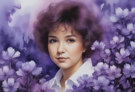 An ultra-detailed abstract portrait of violet flowers, watercolors, bob ross