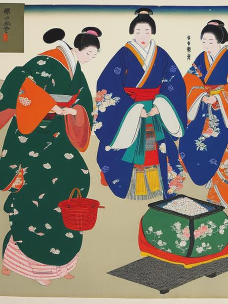 <lyco:Ukiyo-eArt:1.0> Japan, Edo town, traditional people, recycling society, Ukiyoe