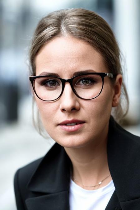 Woman, city, glasses, <lora:LSobol:0.8>, (natural skin texture, hyperrealism, soft light, sharp), (intricate details:0.9), (hdr, hyperdetailed:1.2)