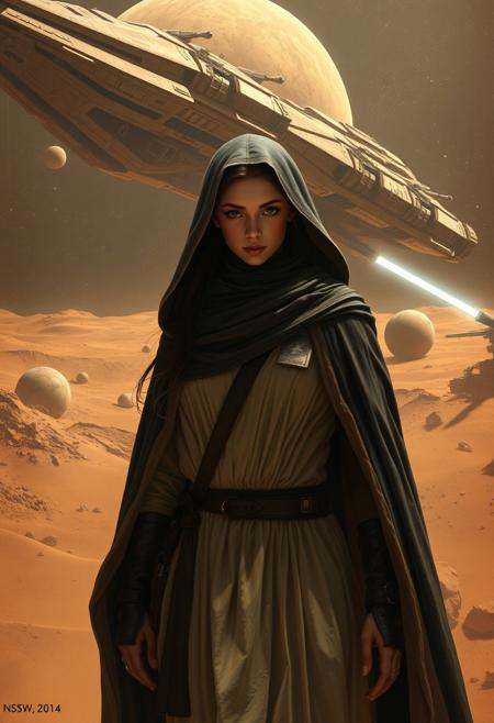 NSFW, art by Eleanor Vere Boyle and Andreas Untersberger, hantu ulat sutera
adaptive and halcyon atmosphere with dispersion, refined details, mars, space ship, 1 JEDI girl,
(brown and ivory dark black colors:0.1),  (center composition, symmetry:0.1), style by nty