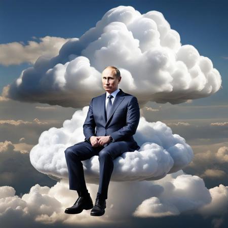 Putin sitting on cloud, cloudAI