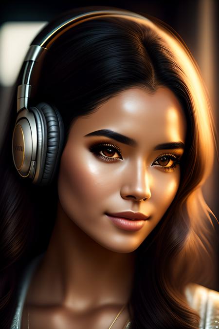 woman with headphones, natural skin texture, 24mm, 4k textures, soft cinematic light, adobe lightroom, photolab, hdr, intricate, elegant, highly detailed, sharp focus, ((((cinematic look)))), soothing tones, insane details, intricate details, hyperdetailed, low contrast, soft cinematic light, dim colors, exposure blend, hdr, faded