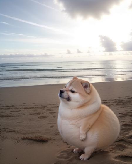 small cute cheems kawaii <lora:BBCheems_10_10:.8> outdoors standing on the beach <lora:weight_slider_v2:2.5> cinematic beautiful sunset <lora:skin_tone_slider_v1:-5>