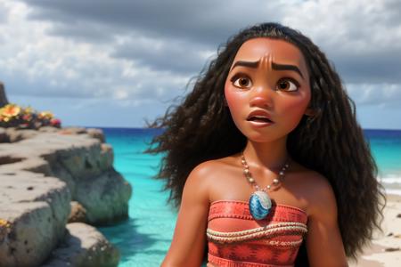 (extremely detailed CG unity 8k wallpaper:1.2), (best shadow), soft lighting, HDR, (illustration),
BREAK
1girl, moana, solo, tropical island, stormy skies, long black hair, brown eyes, curly hair, dark-skinned female, dark skin, jewelry, midriff, necklace, strapless, tube top   <lora:MoanaNAI:1>