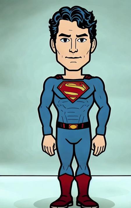 (henrycavill person:1.1), bitmoji_style, bitmoji style, bitmoji, 1boy, solo, superman, looking at viewer, smile, black hair, standing, full body, shoes, light skin <lora:henrycavill_6110:1>