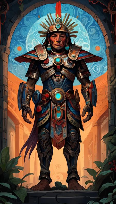 score_9,score_8_up,score_7_up,score_6_up,score_5_up,score_4_up, BREAK
ethereal fantasy concept art of a magnificent, celestial, ethereal, painterly, epic, majestic, magical, fantasy art, cover art, dreamy, hyper detailed,  BREAK
middle aged male cyborg with the ability to manipulate time, who travels back to ancient Aztec civilization to prevent his ancestors from sacrificing their own, BREAK
Using his powers, he creates a time portal with a vibrant color scheme, to reveal the beauty of Aztec architecture, with a fusion of traditional anime-inspired character design and scenic shots, BREAK
high detail, digital art, illustration,
<lora:detailed_notrigger:1.5> <lora:The_Pulp_Session:0.5>