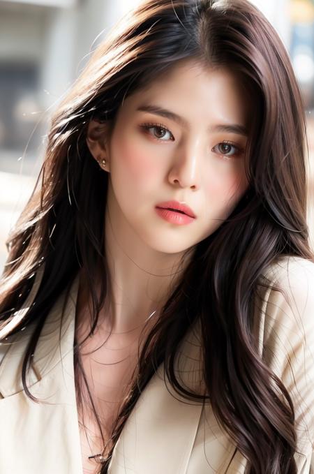 <lora:Hansohee:1>,Sohee,Best quality, masterpiece, ultra high res, (photorealistic:1.2), raw photo,1girl, solo, realistic, lips, black hair, looking at viewer, black eyes, teeth, long hair, hair over one eye, parted lips, nose, brown hair, detailed background, brown eyes,crop top, off shoulder,in cafe,sitting,large breast