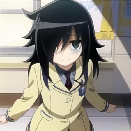 masterpiece, <lora:tomoko-kuroki:1>, yellow school uniform, looking at viewer, american shot