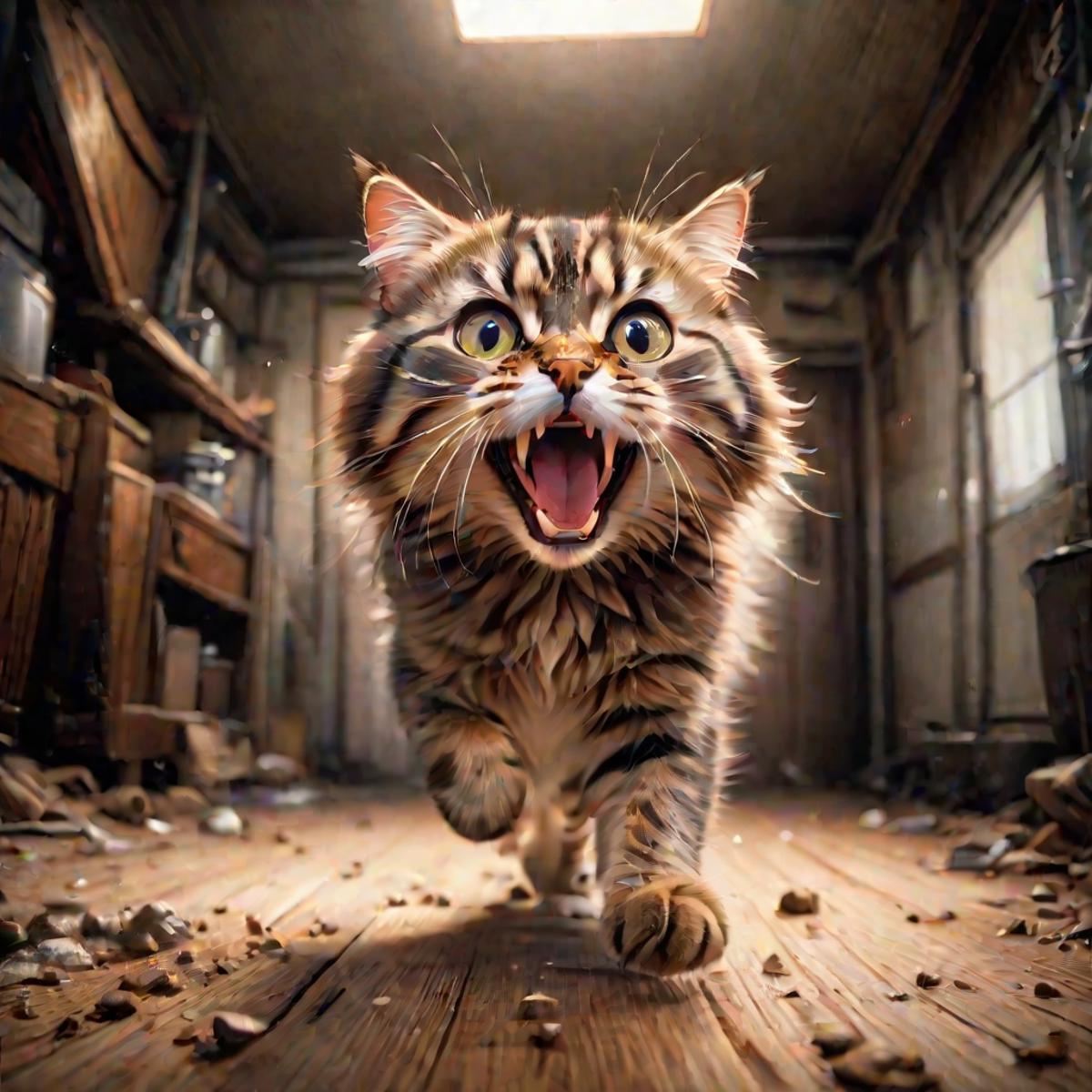 Angry Cat Running Down the Hallway