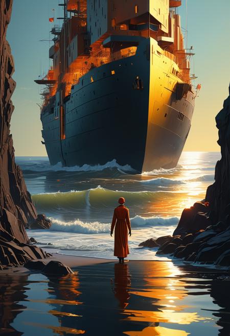 A new dawn from the darkness :: mental health :: psychology :: Concept Art :: Highly Detailed :: intricate :: a masterpiece by M.W. Kaluta dramatic lighting, by Beeple, Hubert Robert, Edward Hopper, Norman Rockwell, and Edward Gorey, Intricate ominous magical glowing gold blocks rise from the depths of the ocean floor, Artstation, 4k, hyperdetailed, award-winning stunning fantasy digital art, dramatically lit