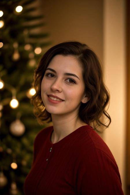 smiling sexy 20yo girl from Cuba putting up Christmas lights