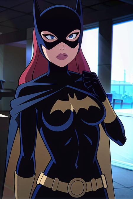 masterpiece, best quality, 1girl, solo, highres, <lora:CARTOON_DC_batgirl_ownwaifu:0.6>, scenery,
CARTOON_batgirl_ownwaifu,www.ownwaifu.com,mask,long hair,blue eyes,bodysuit,breasts,cape,domino mask,belt,medium breasts,superhero,gloves,lips,black bodysuit,helmet,belt buckle,horns,bat_print,pouch,