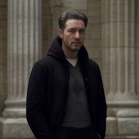 1man, middle-aged man, handsome, redefined, muscular body, wearing Black Hoodie, HD, High Quality, 4k Resolution