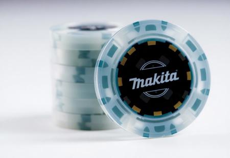 translucent matte poker chips with built-in electronic chip, logo "Makita"