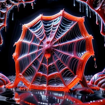 intricate detail,spider,big spiderweb,slime-morph,sl1m3d,black background,dramatic