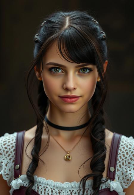 photo-realistic and perfectly accurate photo of a young dominatrix with a condescending smile in her face