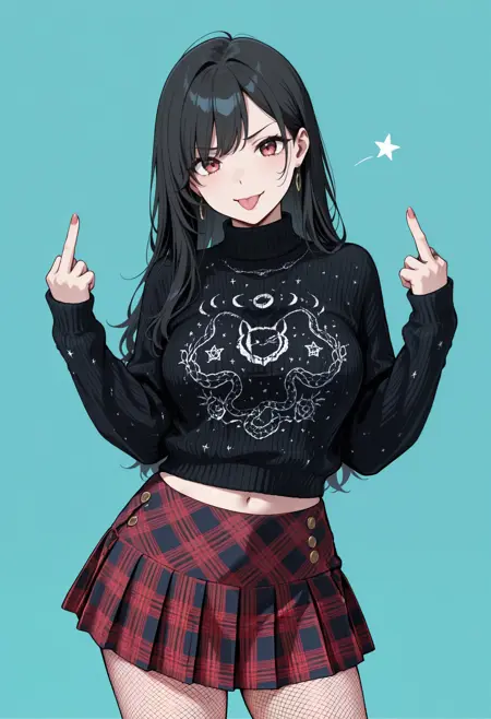 Knit Turtleneck & Plaid Miniskirt