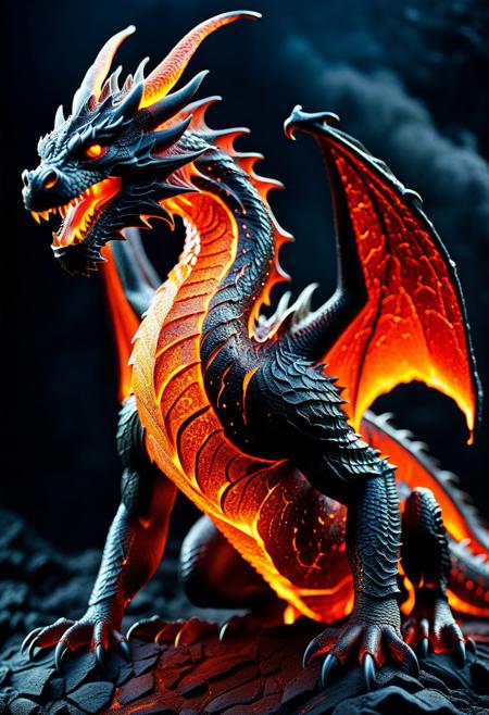masterpiece, best quality, 
World Morph (lava), Realistic, 
dragon, fullbody