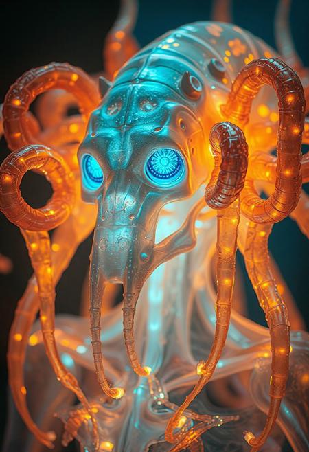 Masterpiece, a bioluminescence translucent clepto-parasitism/humanoid, 32k, 16k, 8k, cinematic art, realistic art, detail,