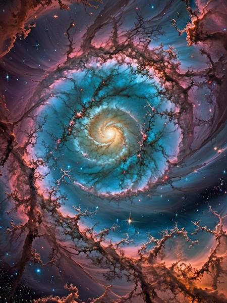 A cosmic dance of fractalvines, spiraling through nebulae and galaxies, creating a symphony of color and light across the universe. <lora:Fractal_Vines:1>  <lora:EnvyBetterHiresFixXL01:0:hr=1>