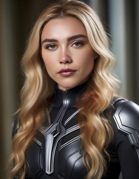 <lora:Florence Pugh:1>,close-up professional portrait photo of ( flrncpgh woman),  looking at the camera , dressed as the Black Widow, blonde hair, action pose, movie still, cinematic,  highly detailed, hires, skin texture, subsurface scattering