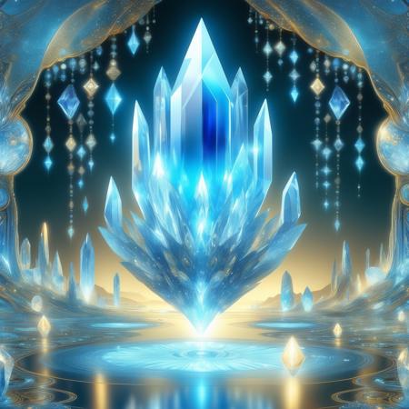 DonMX3n0T3chXL, crystal, gemstone, magical, glowing patterns, reflective, whimsical atmosphere, vibrant lights, surreal, mystical, blue light