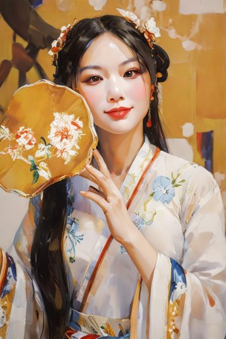 rick_thickoil, a painting of a Chinese young woman wearing a traditional dress,  perfect face<lora:Rick_ThickOil:1>