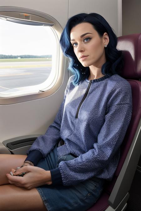 <lora:katyperry_smf_lora_02-000001:0.9>, kperry-smf on an airplane