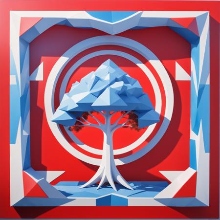 <lora:MirrorsEdge_v1.1:1>, centered, abstract world, a beautiful tree on floating white and red geometric shapes, 3D, blue sky, clouds, Mirror's Edge style