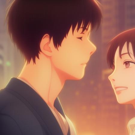 1boy, 1girl, solo, highly detailed eyes, detailed face, intricate details, brown hair, short hair, double bun, brown eyes, chinese dress, street fighter, looking at viewer, seductive smile, happy, cityscape, soft lighting, ((cartoon)), comic, realistic, portrait, upper body, WakasaKakiage