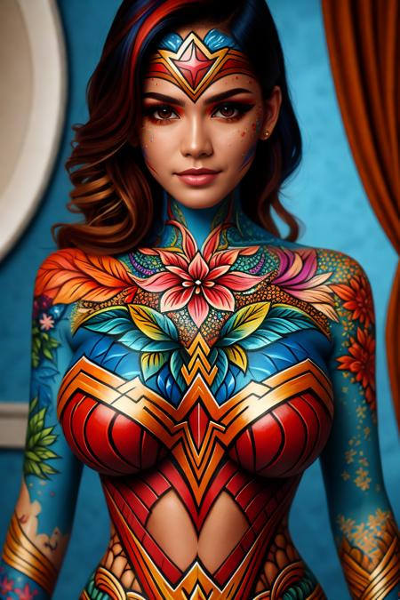 1girl, colorful-ww-body-painting 1girl, ww-body-painting