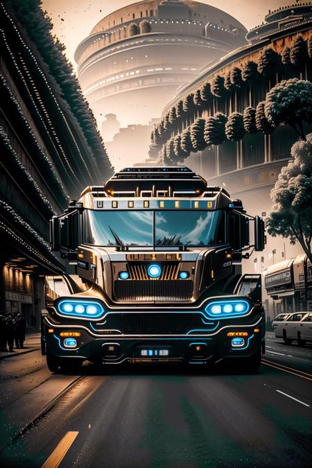 <lora:futruk_v2:1>
masterpiece, highly detailed photorealistic 8k raw photo, best cinematic quality, volumetric lighting and shadows
Rich Brown futruk, ground vehicle, monochrome, motor vehicle, outdoors, scenery, truck, window, futuristic science fiction
(colosseum background:1.2)