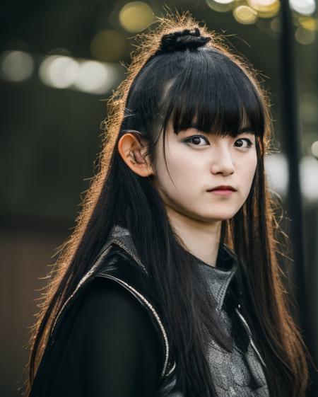 realistic, photorealistic, detailed, beautiful, RAW photo, film grain, (natural lighting :1.2), japanese, woman, raw photo, photo background, long hair, suzuka nakamoto,suzukav4, punk style, black outfit, 20 years old,  black eyes,  bokeh, park,mature
<lora:Suzuk4-step00007350:1>